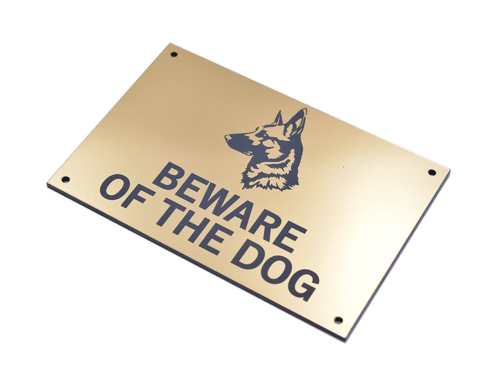 Gold ‘Beware of the Dog’ Sign – Engraved Acrylic, Weatherproof Safety Warning – by North By North East – Safety & Warning Signs