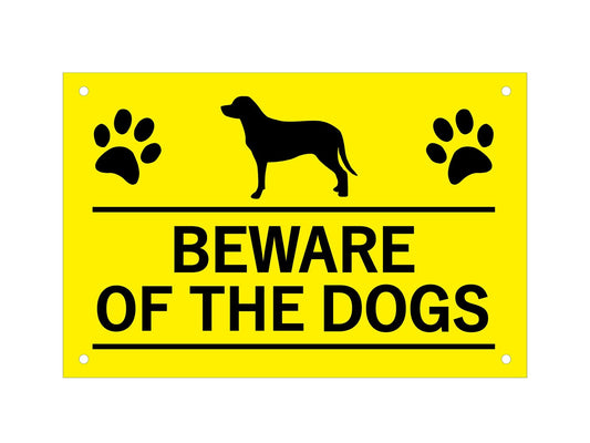 Yellow “Beware of the Dogs” Sign – Engraved Acrylic Warning Plaque, 145×95mm – by North By North East – Safety & Warning Signs