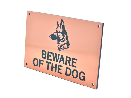Copper Beware of the Dog Sign – 145×95mm Engraved Acrylic Warning Plaque – by North By North East – Safety & Warning Signs