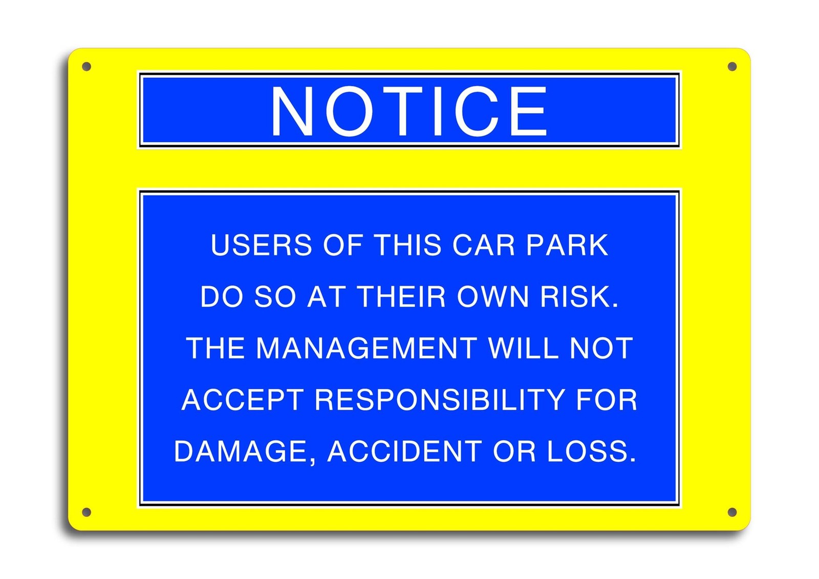 🚗 Yellow A4 Car Park Sign – “Park at Your Own Risk” Aluminium Warning Notice – by North By North East – Safety & Warning Signs