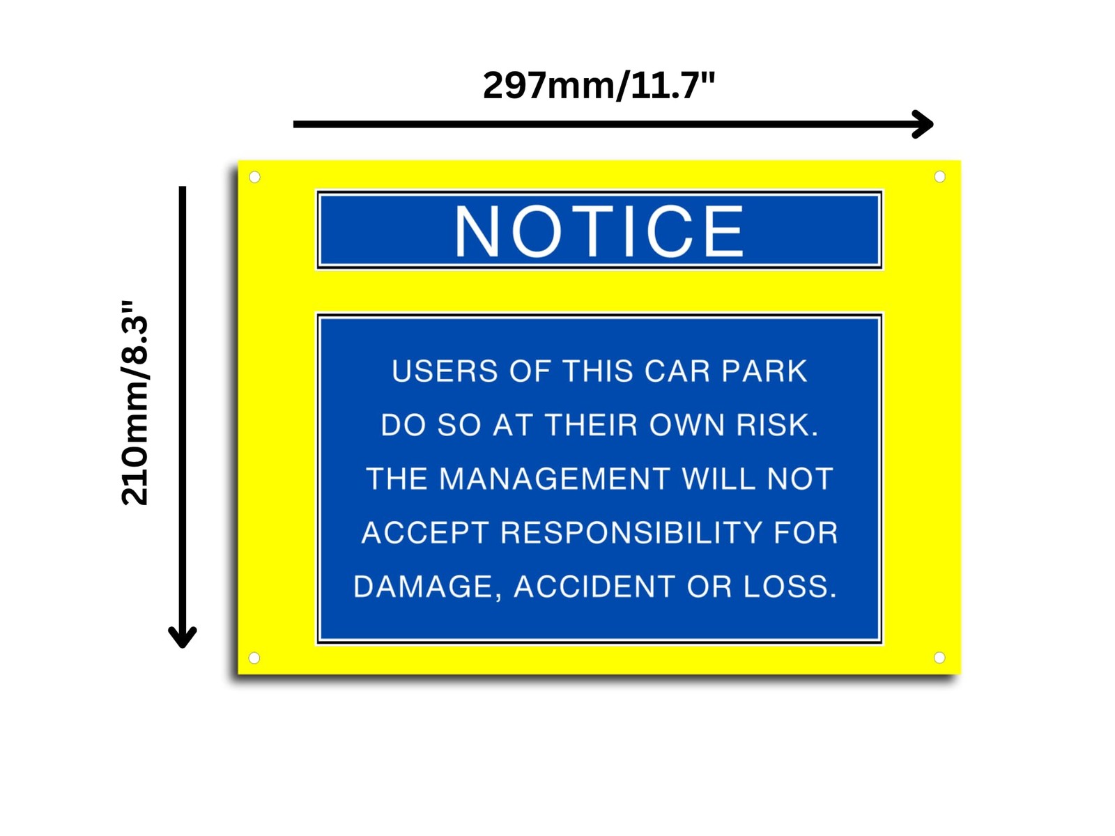 🚗 Yellow A4 Car Park Sign – “Park at Your Own Risk” Aluminium Warning Notice – by North By North East – Safety & Warning Signs