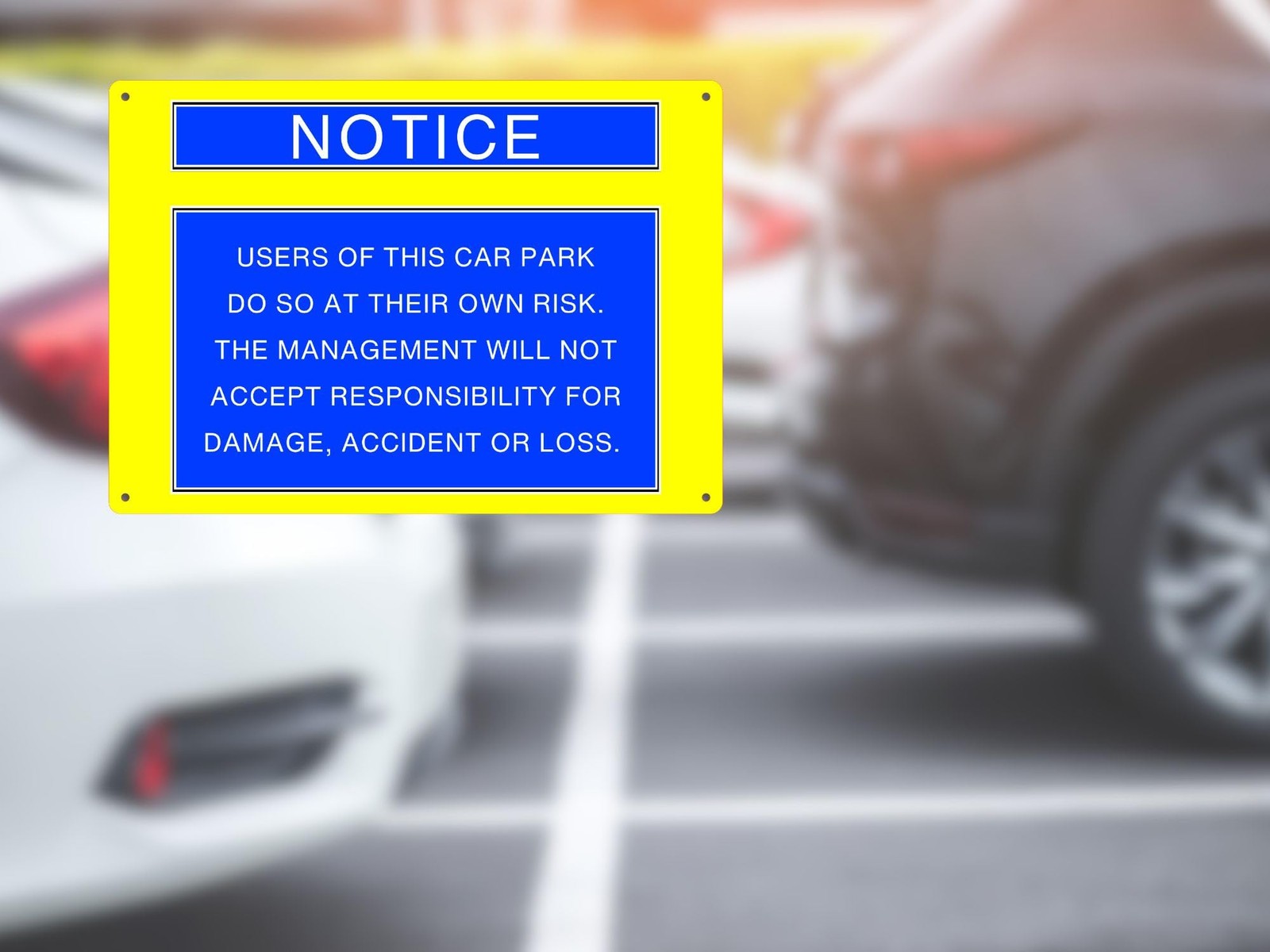 🚗 Yellow A4 Car Park Sign – “Park at Your Own Risk” Aluminium Warning Notice – by North By North East – Safety & Warning Signs