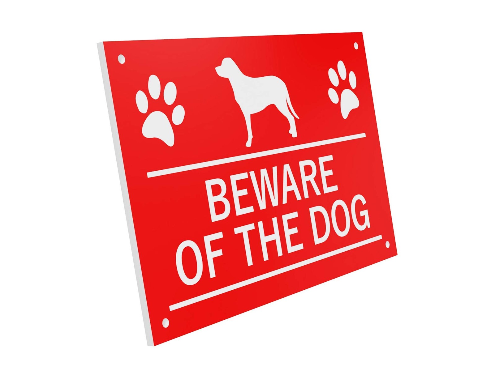 🐾 Red “Beware of the Dog” Sign – Engraved Acrylic, 145×95 mm, 4 Screw Holes – by North By North East – Safety & Warning Signs
