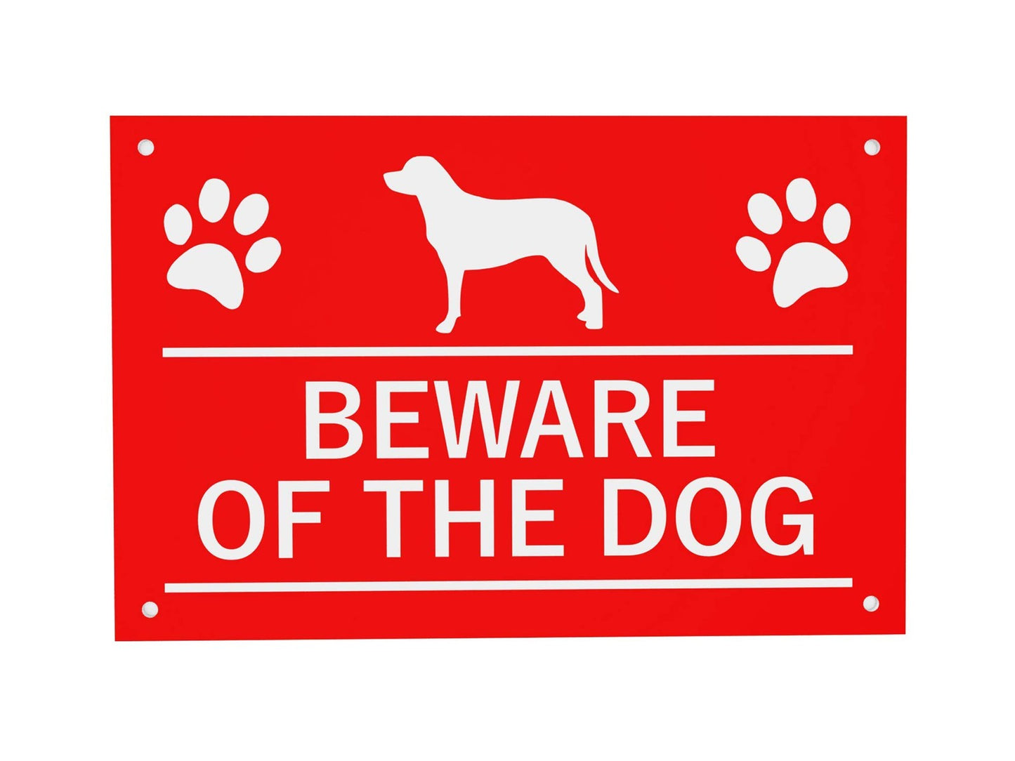 🐾 Red “Beware of the Dog” Sign – Engraved Acrylic, 145×95 mm, 4 Screw Holes – by North By North East – Safety & Warning Signs