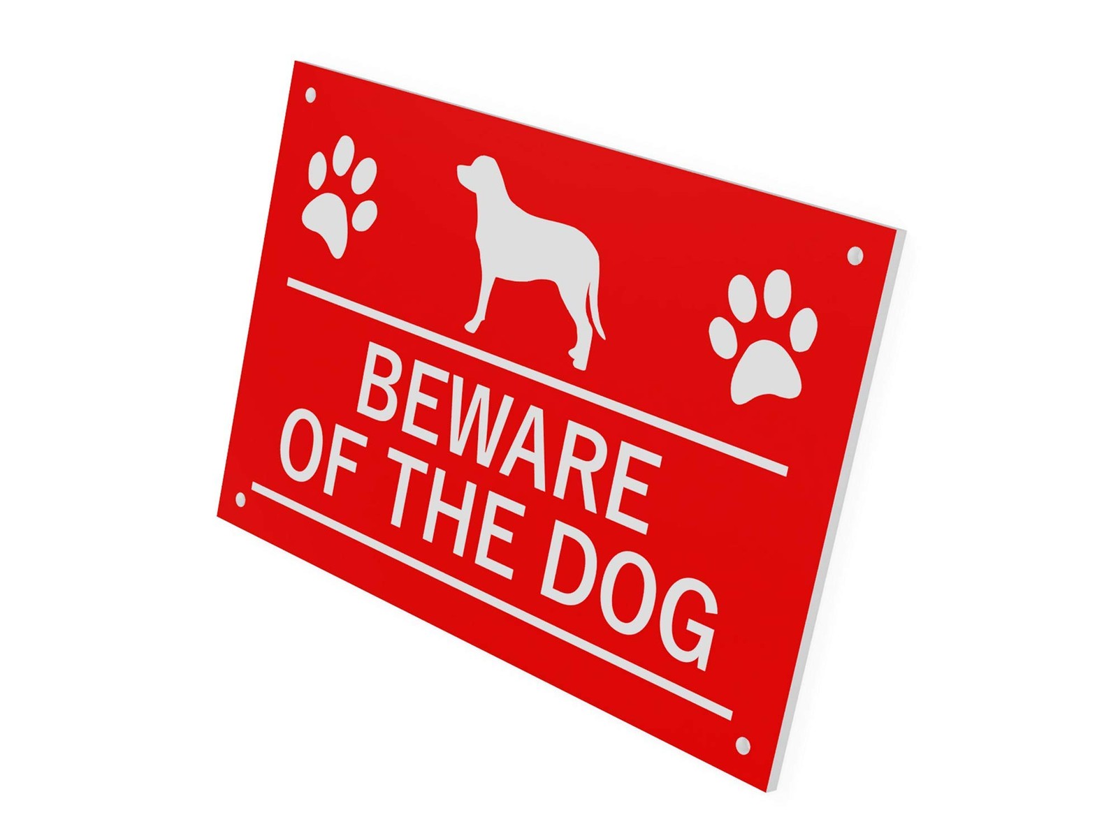 🐾 Red “Beware of the Dog” Sign – Engraved Acrylic, 145×95 mm, 4 Screw Holes – by North By North East – Safety & Warning Signs