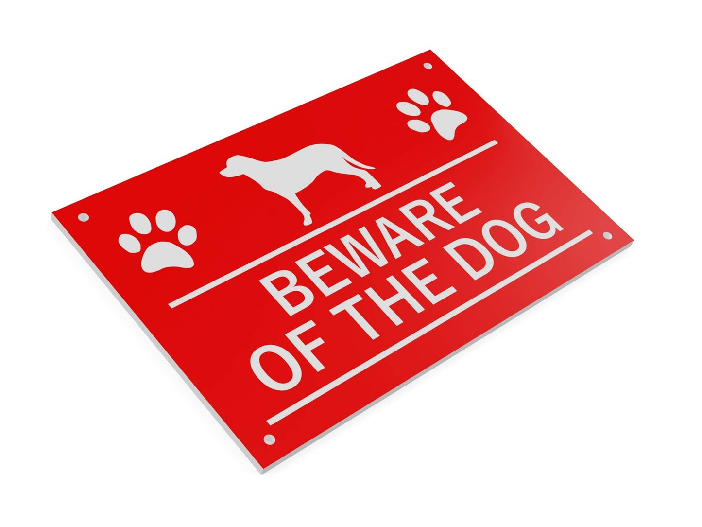 🐾 Red “Beware of the Dog” Sign – Engraved Acrylic, 145×95 mm, 4 Screw Holes – by North By North East – Safety & Warning Signs