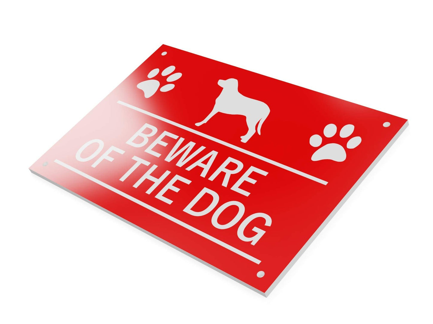 🐾 Red “Beware of the Dog” Sign – Engraved Acrylic, 145×95 mm, 4 Screw Holes – by North By North East – Safety & Warning Signs