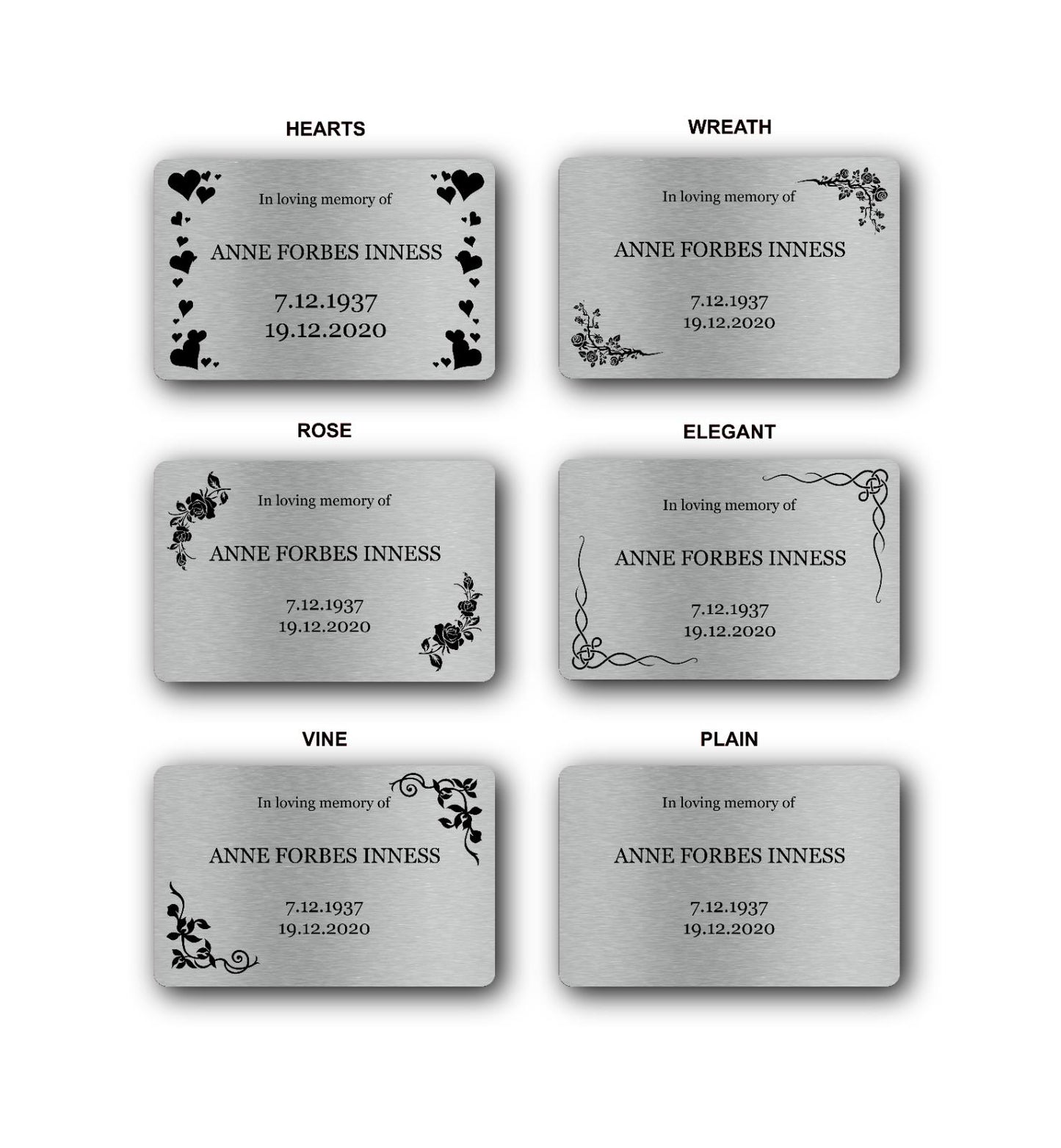 Personalised Silver Memorial Stake — Engraved Outdoor Grave Marker (150 × 250 mm, Silver Plaque on Black Stake) – by North By North East – Plaques & Nameplates