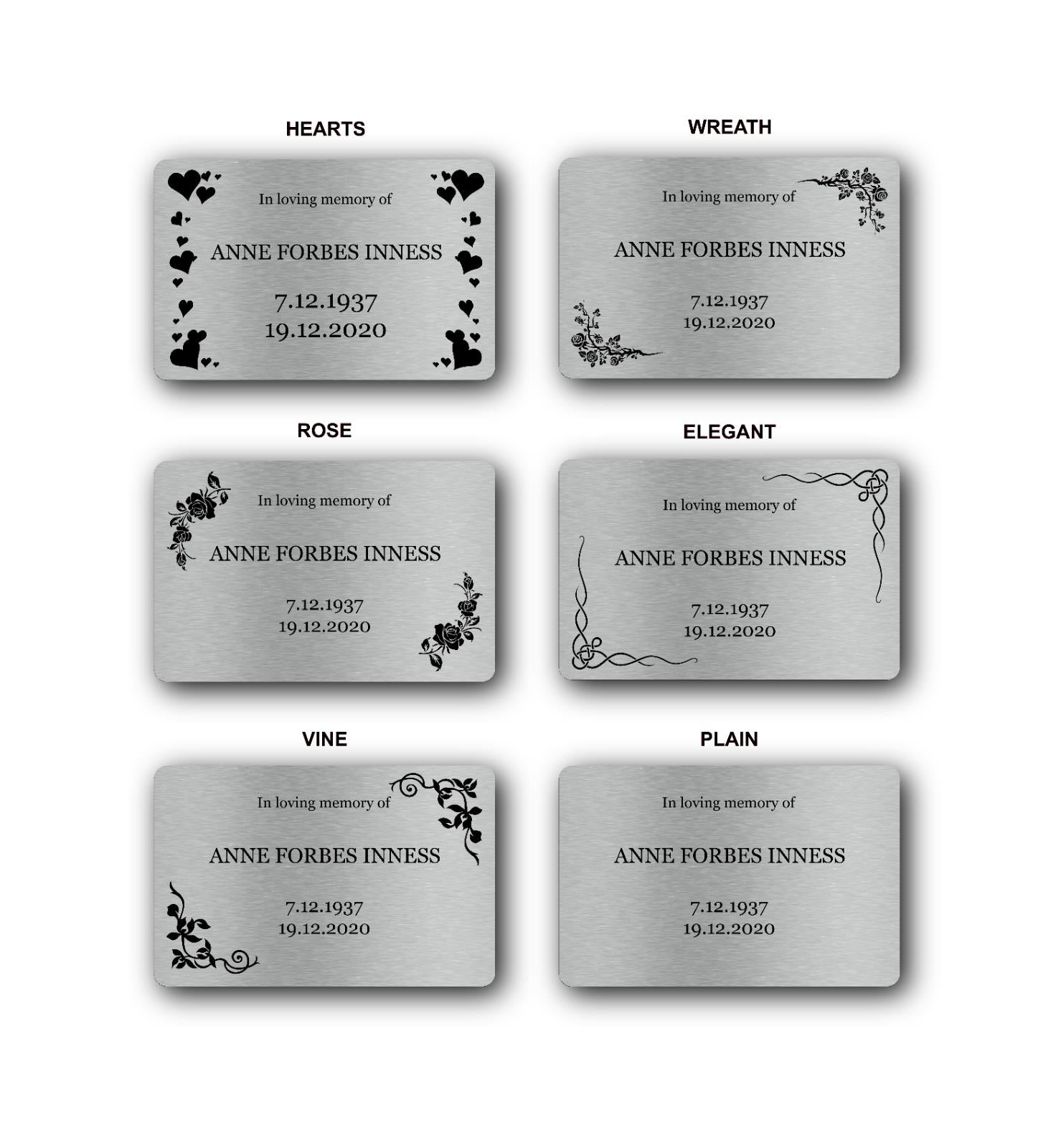 Personalised Silver Memorial Stake — Engraved Outdoor Grave Marker (150 × 250 mm, Silver Plaque on Black Stake) – by North By North East – Plaques & Nameplates