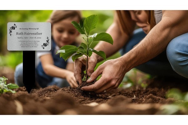 Personalised Silver Memorial Stake — Engraved Outdoor Grave Marker (150 × 250 mm, Silver Plaque on Black Stake) – by North By North East – Plaques & Nameplates