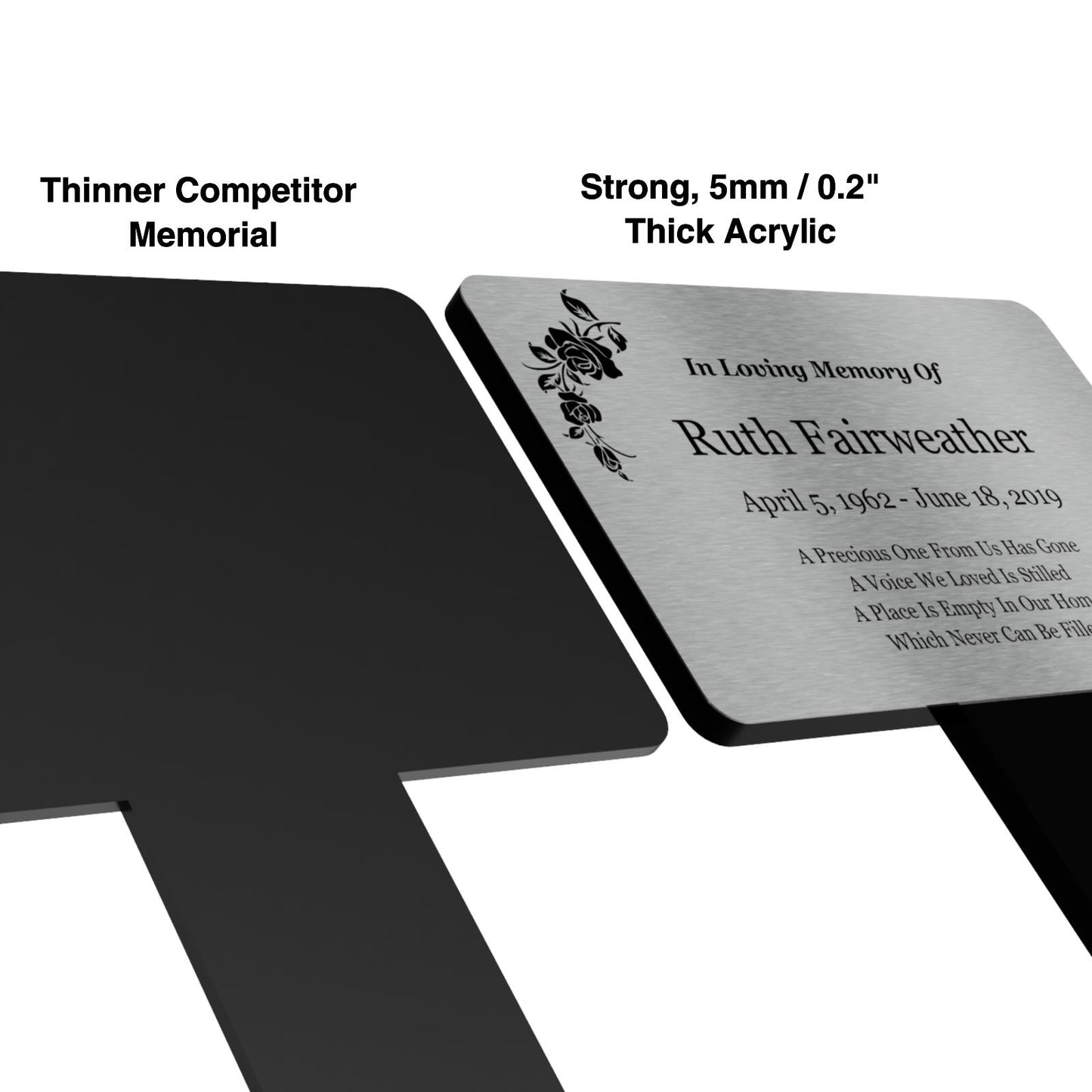 Personalised Silver Memorial Stake — Engraved Outdoor Grave Marker (150 × 250 mm, Silver Plaque on Black Stake) – by North By North East – Plaques & Nameplates