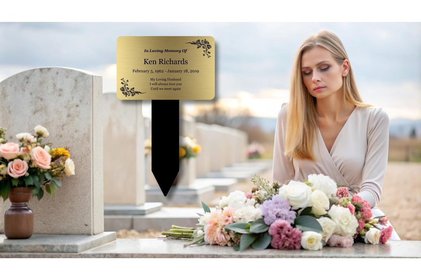 Personalised Gold Memorial Stake – Outdoor Grave Marker, 140×230 mm – by North By North East – Plaques & Nameplates