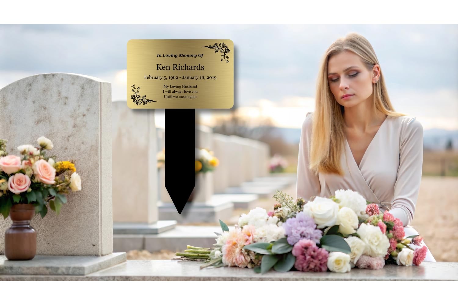 Personalised Gold Memorial Stake – Outdoor Grave Marker, 140×230 mm – by North By North East – Plaques & Nameplates