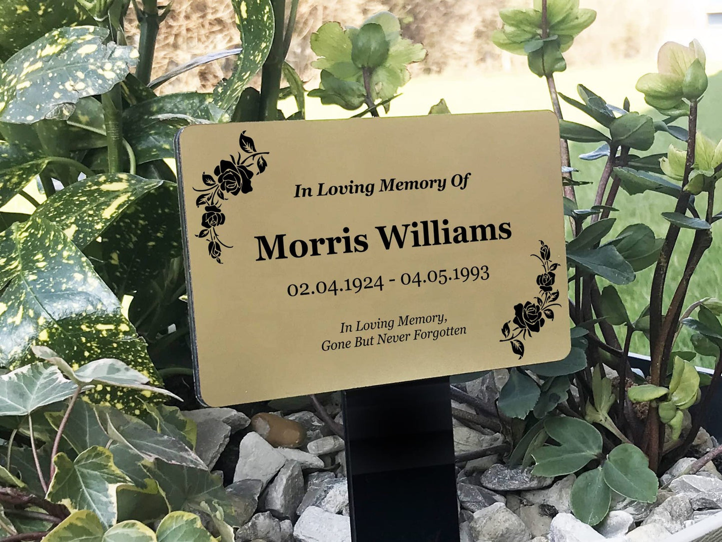 Personalised Gold Memorial Stake – Outdoor Grave Marker, 140×230 mm – by North By North East – Plaques & Nameplates