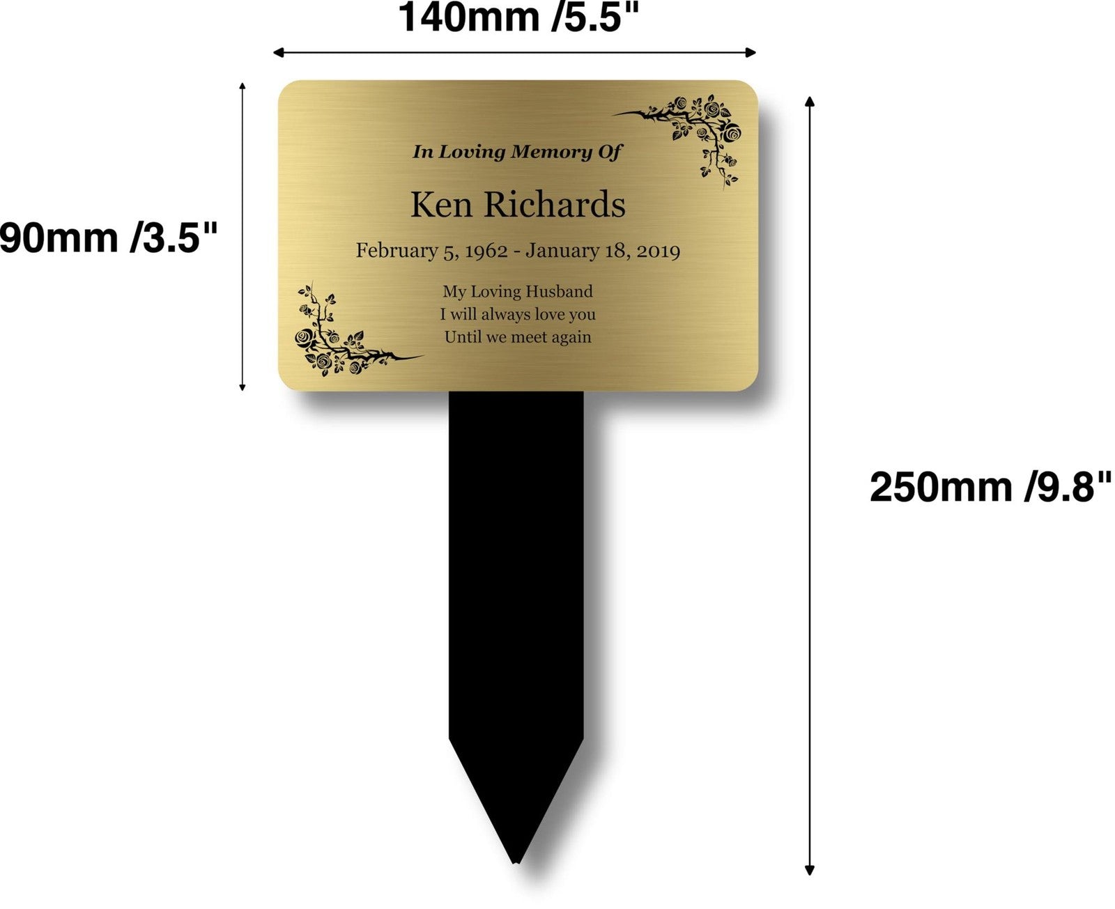 Personalised Gold Memorial Stake – Outdoor Grave Marker, 140×230 mm – by North By North East – Plaques & Nameplates