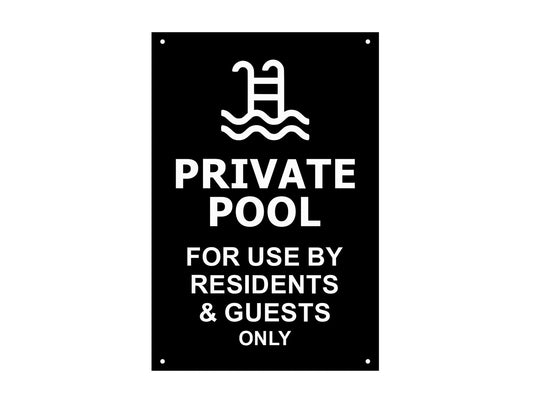 Black A4 Private Pool Sign – ACM, 4 Screw Holes, Indoor/Outdoor, UK Made – by North By North East – Signs