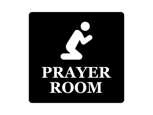 Black Prayer Room Sign – 145mm Square Self Adhesive Acrylic, Indoor/Outdoor – by North By North East – Signs