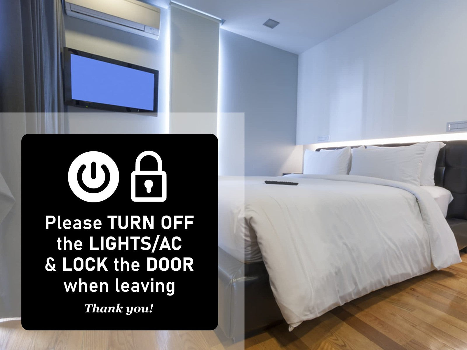 145mm Black Please Turn Off Lights & AC Sign – Self Adhesive, Indoor/Outdoor – by North By North East – Signs