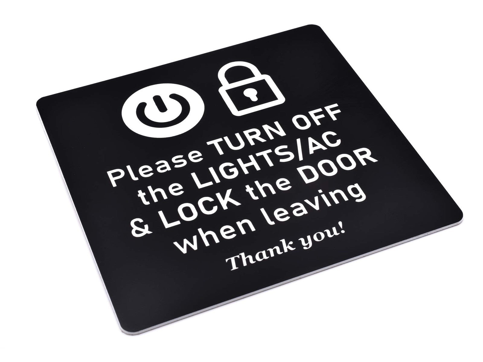 145mm Black Please Turn Off Lights & AC Sign – Self Adhesive, Indoor/Outdoor – by North By North East – Signs