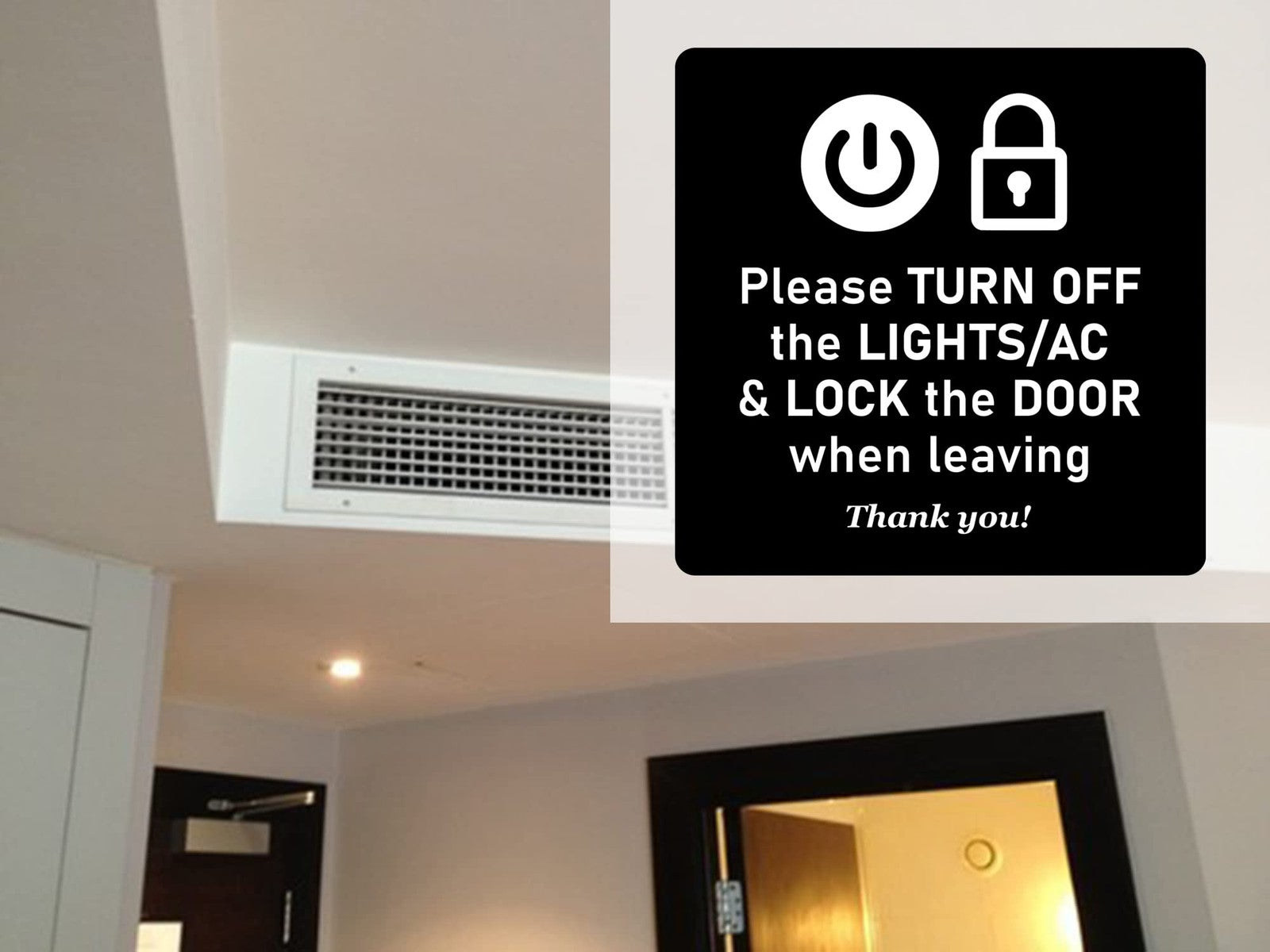 145mm Black Please Turn Off Lights & AC Sign – Self Adhesive, Indoor/Outdoor – by North By North East – Signs