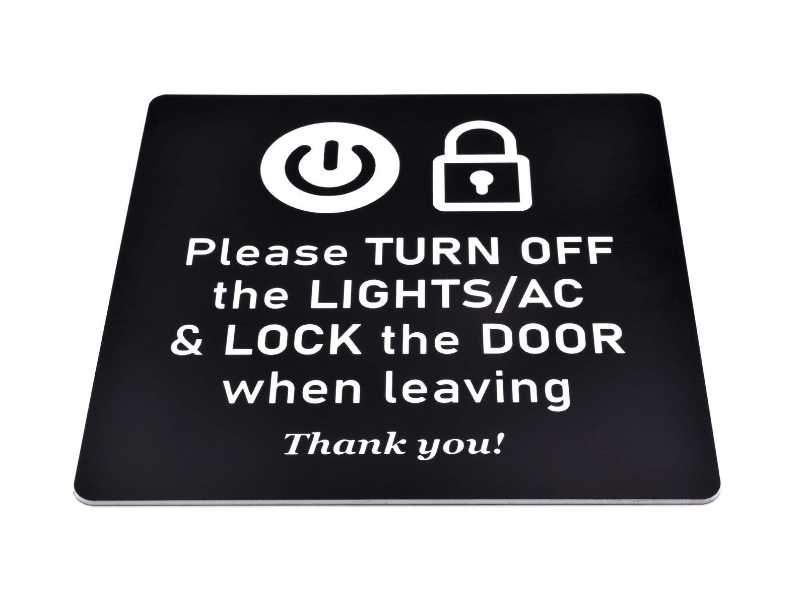 145mm Black Please Turn Off Lights & AC Sign – Self Adhesive, Indoor/Outdoor – by North By North East – Signs