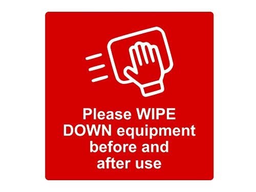 145mm Red Please Wipe Down Equipment Sign – Self Adhesive, Indoor/Outdoor – by North By North East – Signs