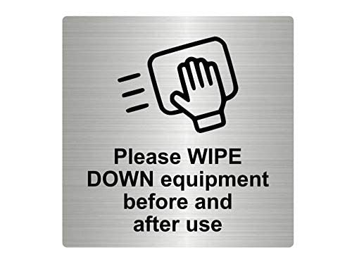 145mm Aluminium Please Wipe Down Equipment Sign – Self Adhesive, Durable – by North By North East – Signs