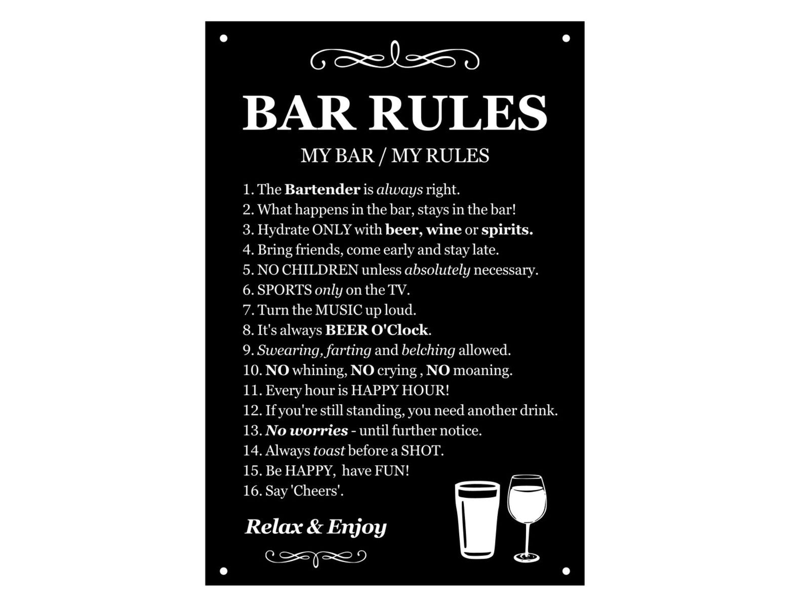 A4 Black Bar Rules Sign – ACM, Weatherproof with 4 Screw Holes, Indoor/Outdoor – by North By North East – Signs