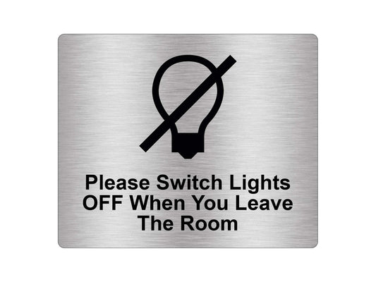 Aluminium Self Adhesive Sign – Please Switch Lights Off When Leaving – 115x85mm – by North By North East – Signs
