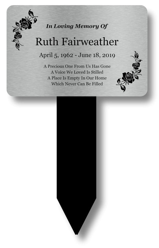 Personalised Silver Memorial Stake – Outdoor Engraved Plaque 150×250 mm, UK Made