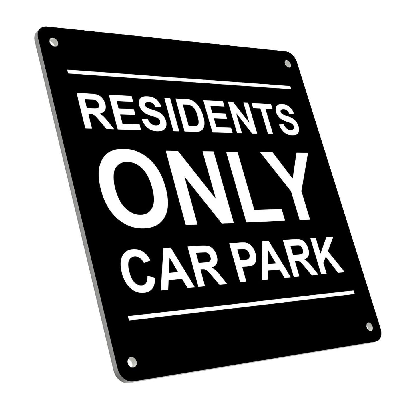 Black “Residents Only Car Park” Sign – Durable 145mm Square Acrylic with Pre-Dri – by North By North East – Signs