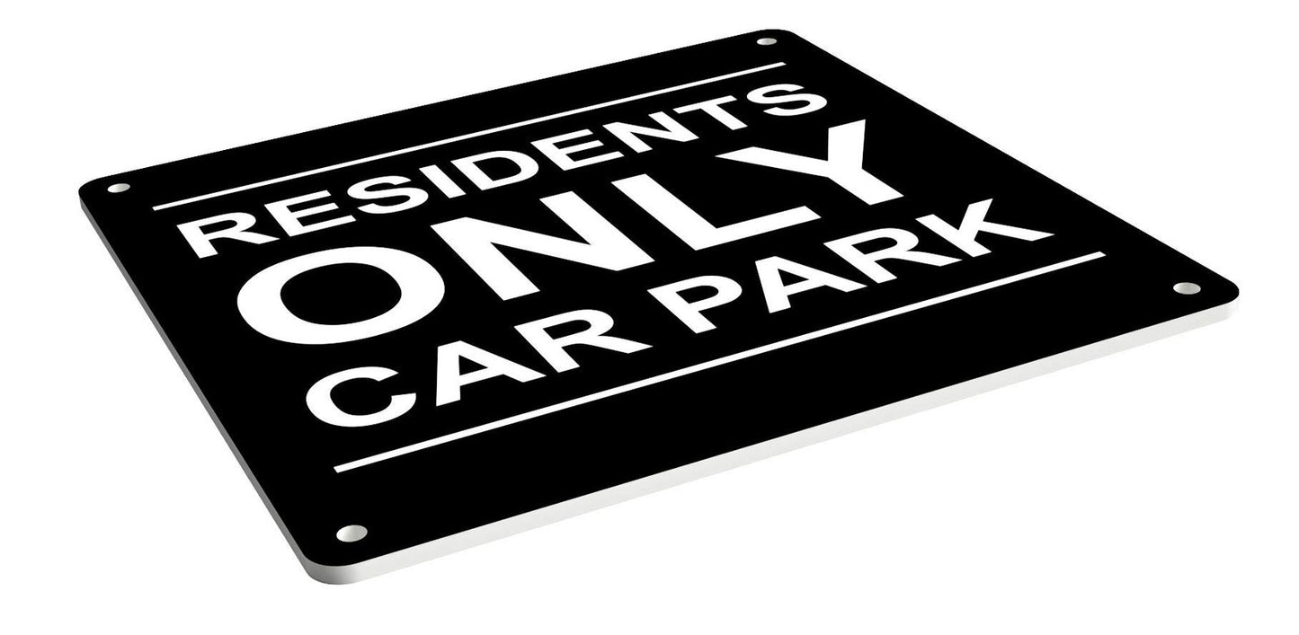 Black “Residents Only Car Park” Sign – Durable 145mm Square Acrylic with Pre-Dri – by North By North East – Signs