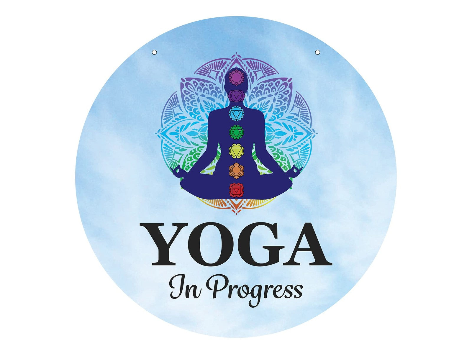 Colourful Round “Yoga in Progress” Hanging Sign – Mandala, Indoor Use, UK – by North By North East – Signs