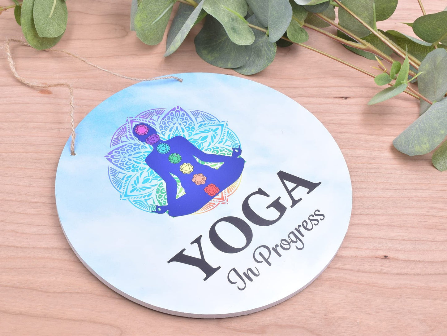 Colourful Round “Yoga in Progress” Hanging Sign – Mandala, Indoor Use, UK – by North By North East – Signs