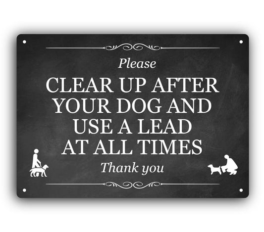 A4 Please Clean Up After Your Dog & Use Lead Sign – Black Aluminium Composite – by North By North East – Safety & Warning Signs