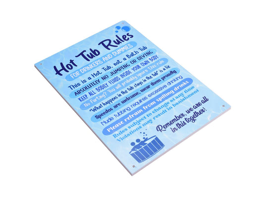 Blue Hot Tub Rules Sign – A4 ACM – 4 Screw Holes – Indoor/Outdoor Use – by North By North East – Signs