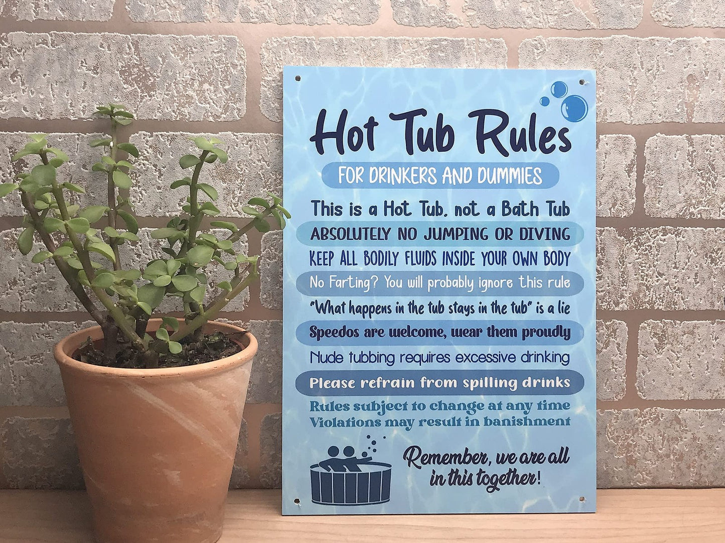 Blue Hot Tub Rules Sign – A4 ACM – 4 Screw Holes – Indoor/Outdoor Use – by North By North East – Signs