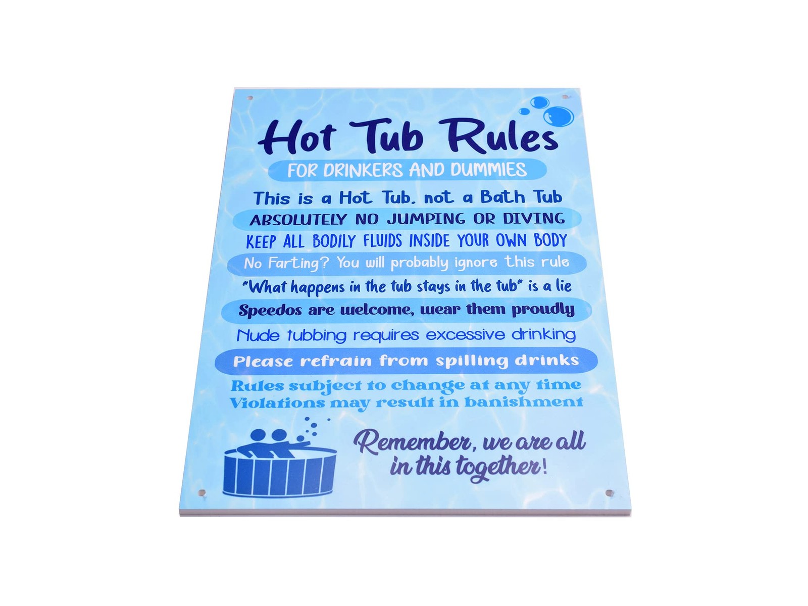 Blue Hot Tub Rules Sign – A4 ACM – 4 Screw Holes – Indoor/Outdoor Use – by North By North East – Signs