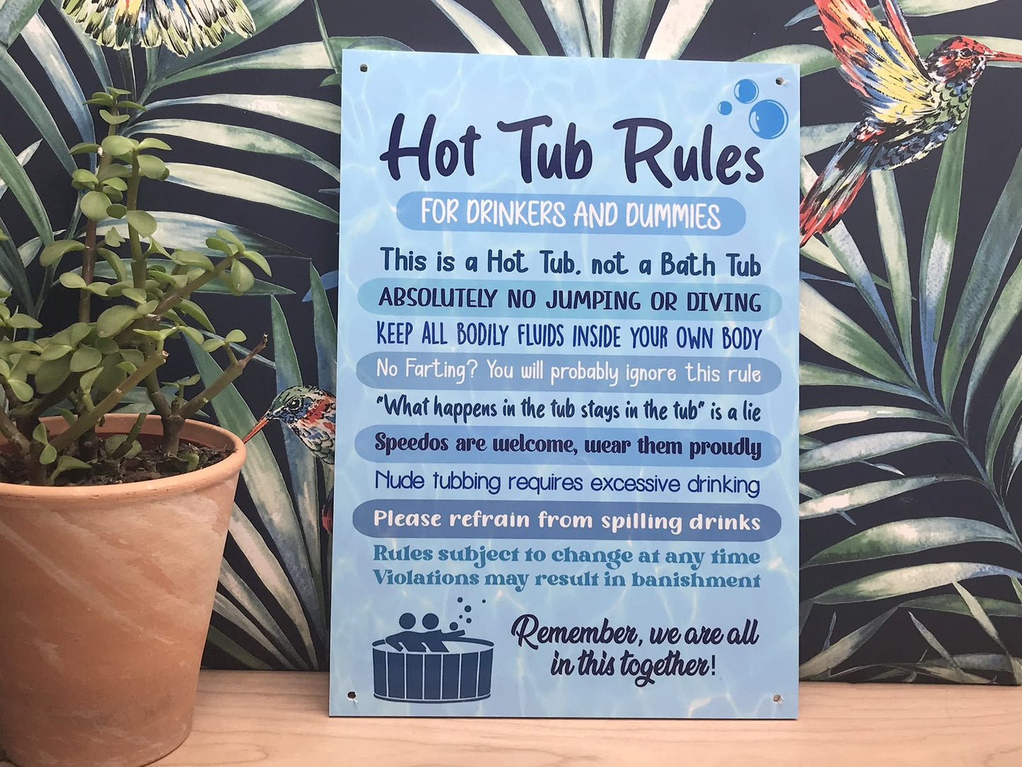 Blue Hot Tub Rules Sign – A4 ACM – 4 Screw Holes – Indoor/Outdoor Use – by North By North East – Signs