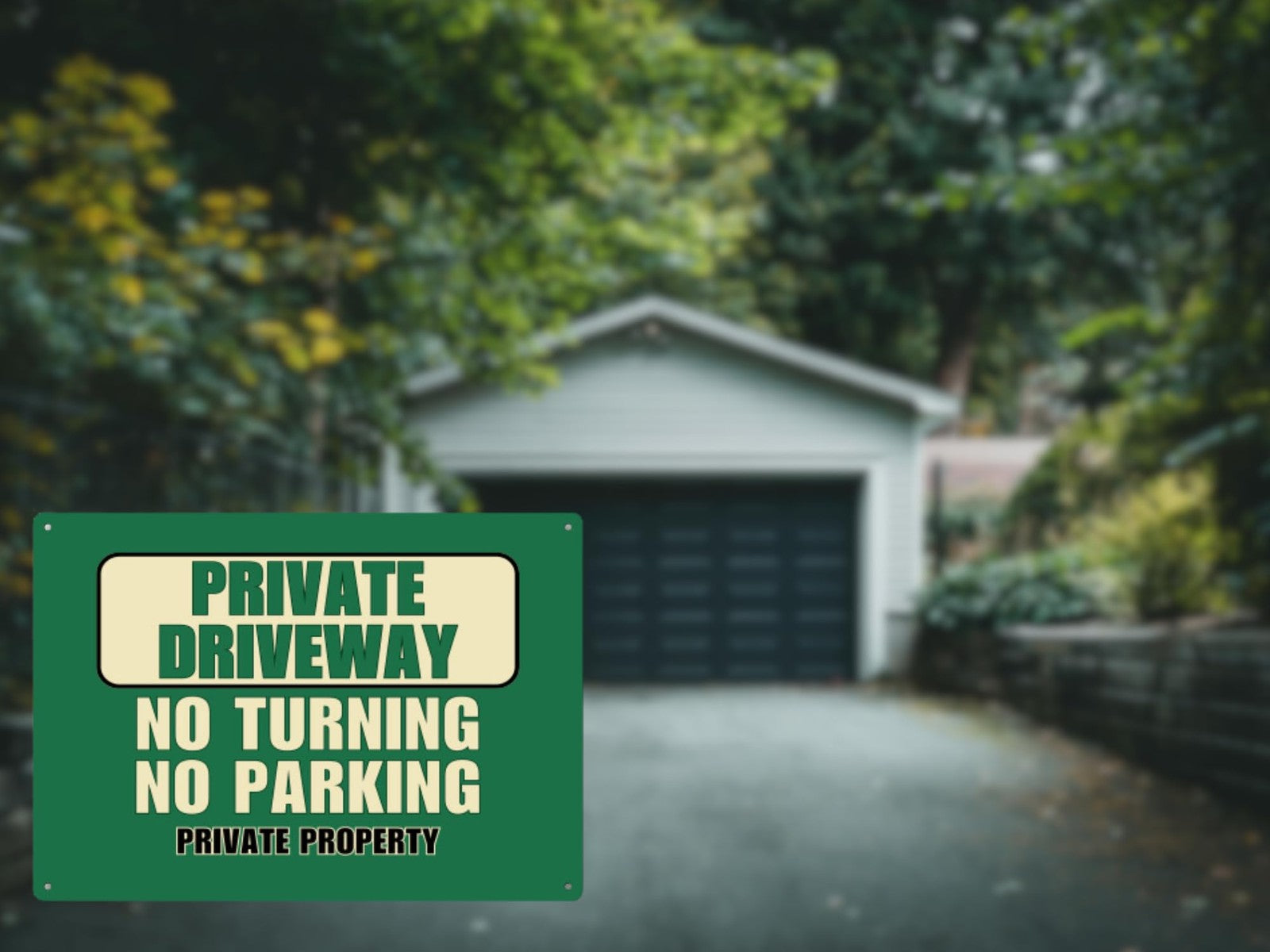 A4 Private Driveway Sign – No Turning No Parking – Green Aluminium Outdoor Notic – by North By North East – Parking Signs