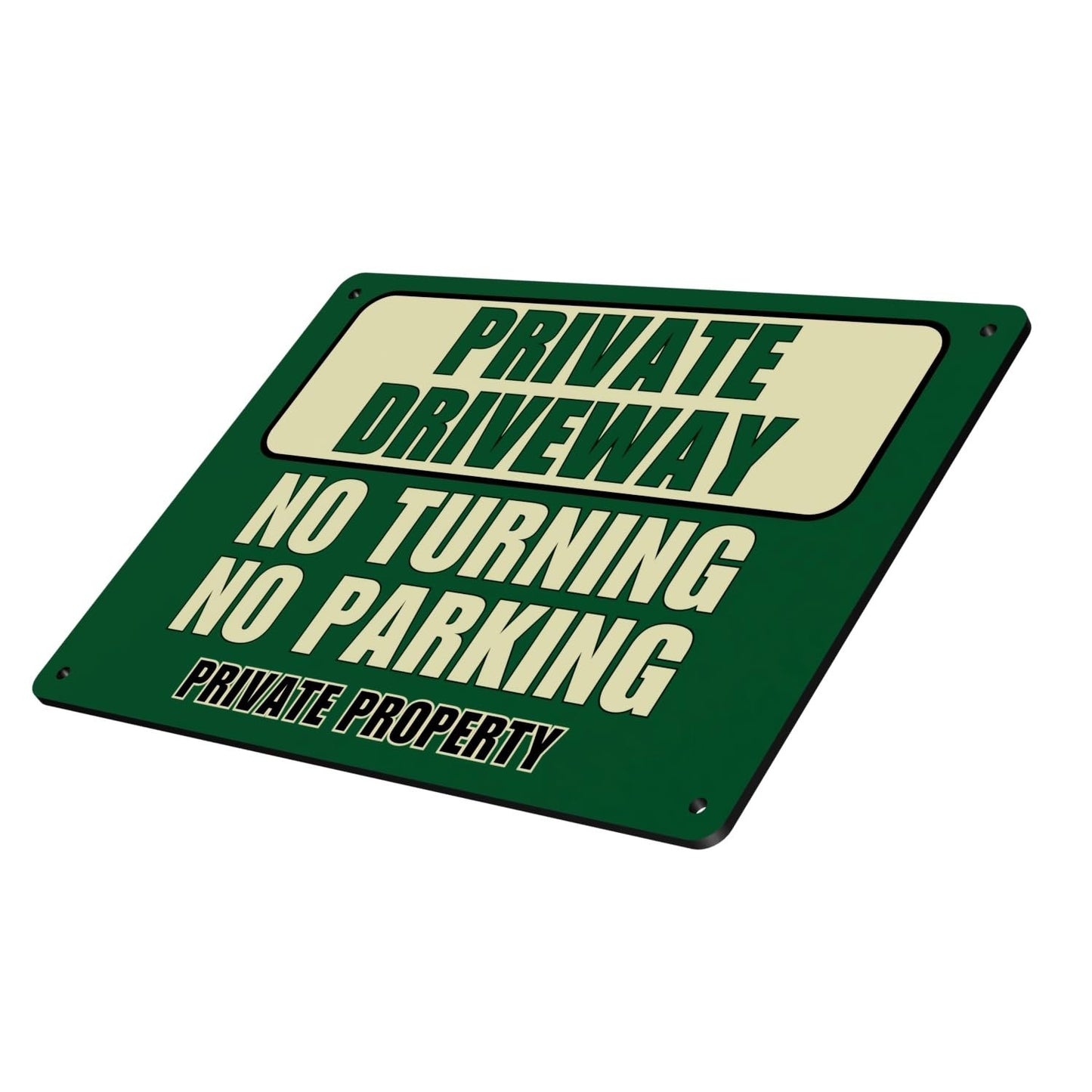 A4 Private Driveway Sign – No Turning No Parking – Green Aluminium Outdoor Notic – by North By North East – Parking Signs