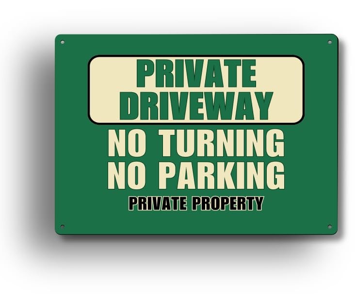 A4 Private Driveway Sign – No Turning No Parking – Green Aluminium Outdoor Notic – by North By North East – Parking Signs