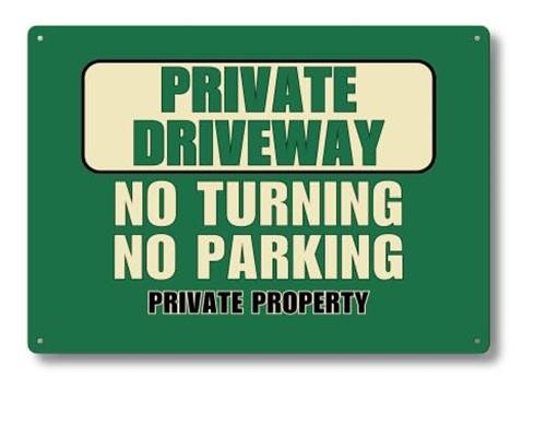 A4 Private Driveway Sign – No Turning No Parking – Green Aluminium Outdoor Notic – by North By North East – Parking Signs
