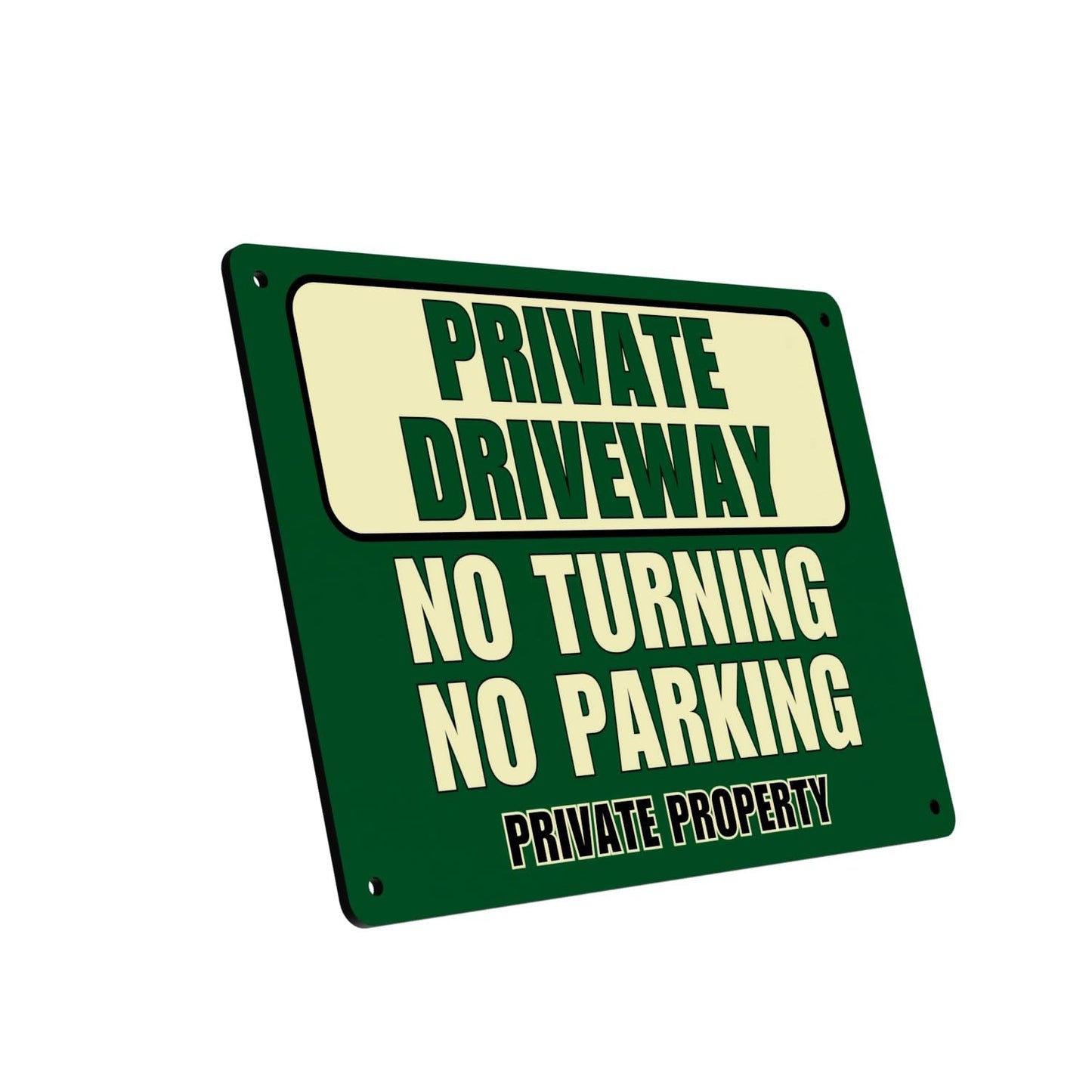 A4 Private Driveway Sign – No Turning No Parking – Green Aluminium Outdoor Notic – by North By North East – Parking Signs