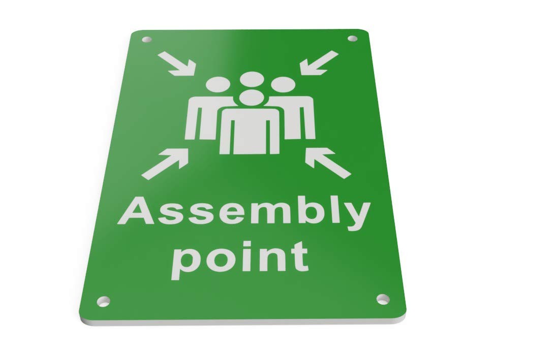 ✅ Green Assembly Point A4 ACM Safety Sign – 4 Screw Holes – Weatherproof UK – by North By North East – Safety & Warning Signs