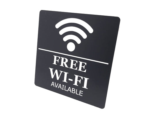 📶 Free WiFi Sign – 145mm Black Self Adhesive HIPS – Indoor/Outdoor – UK Made – by North By North East – Signs