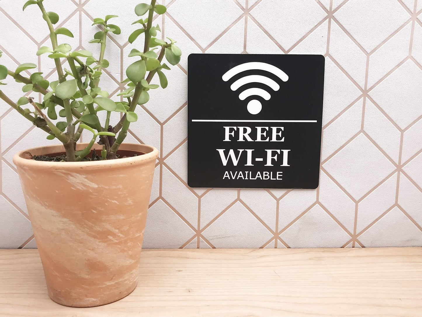 📶 Free WiFi Sign – 145mm Black Self Adhesive HIPS – Indoor/Outdoor – UK Made – by North By North East – Signs