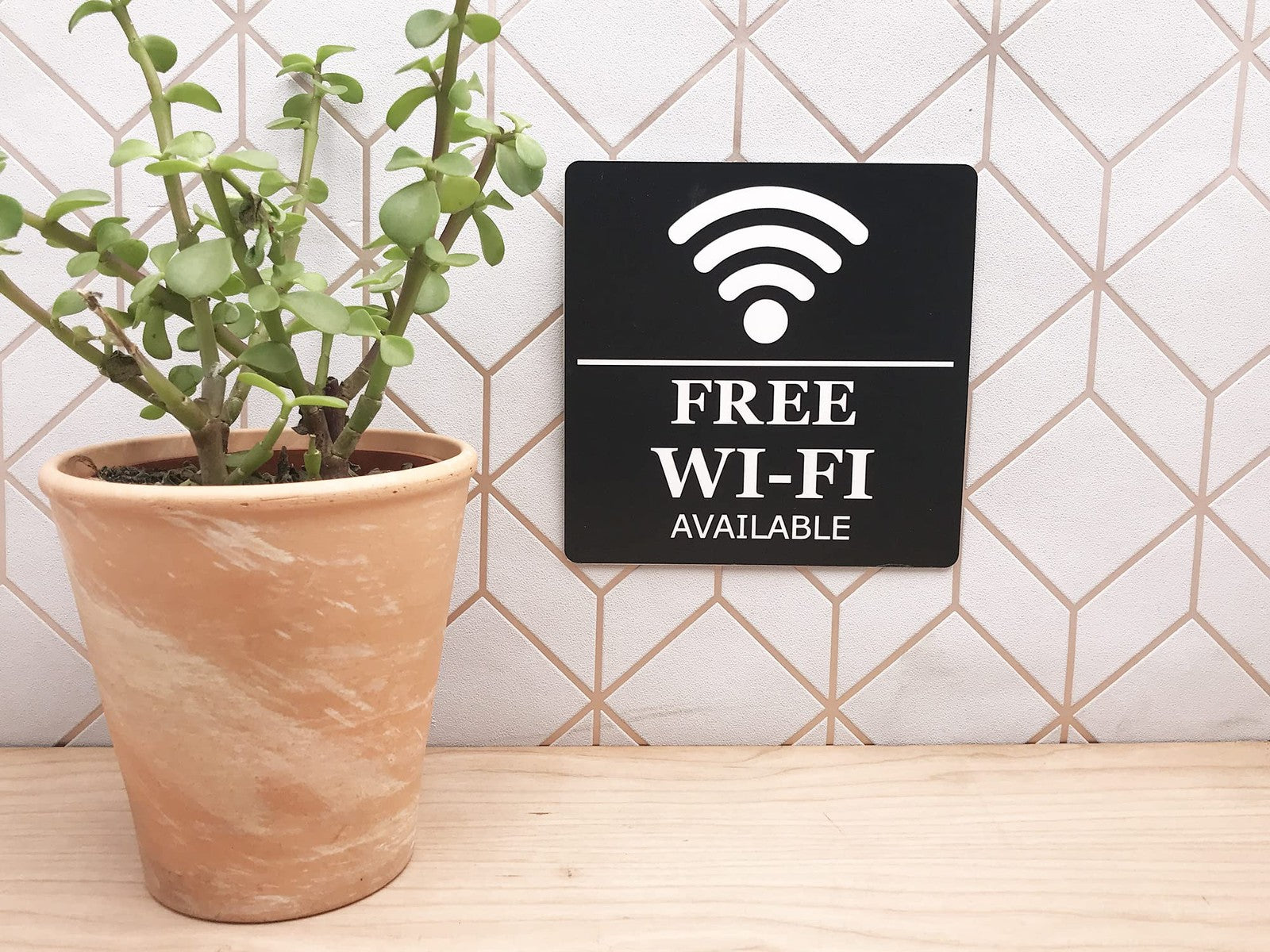 📶 Free WiFi Sign – 145mm Black Self Adhesive HIPS – Indoor/Outdoor – UK Made – by North By North East – Signs