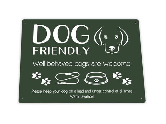 🐾 A4 Green “Dog Friendly” Sign – Outdoor Aluminium Notice for Pubs & Cafés – by North By North East – Signs
