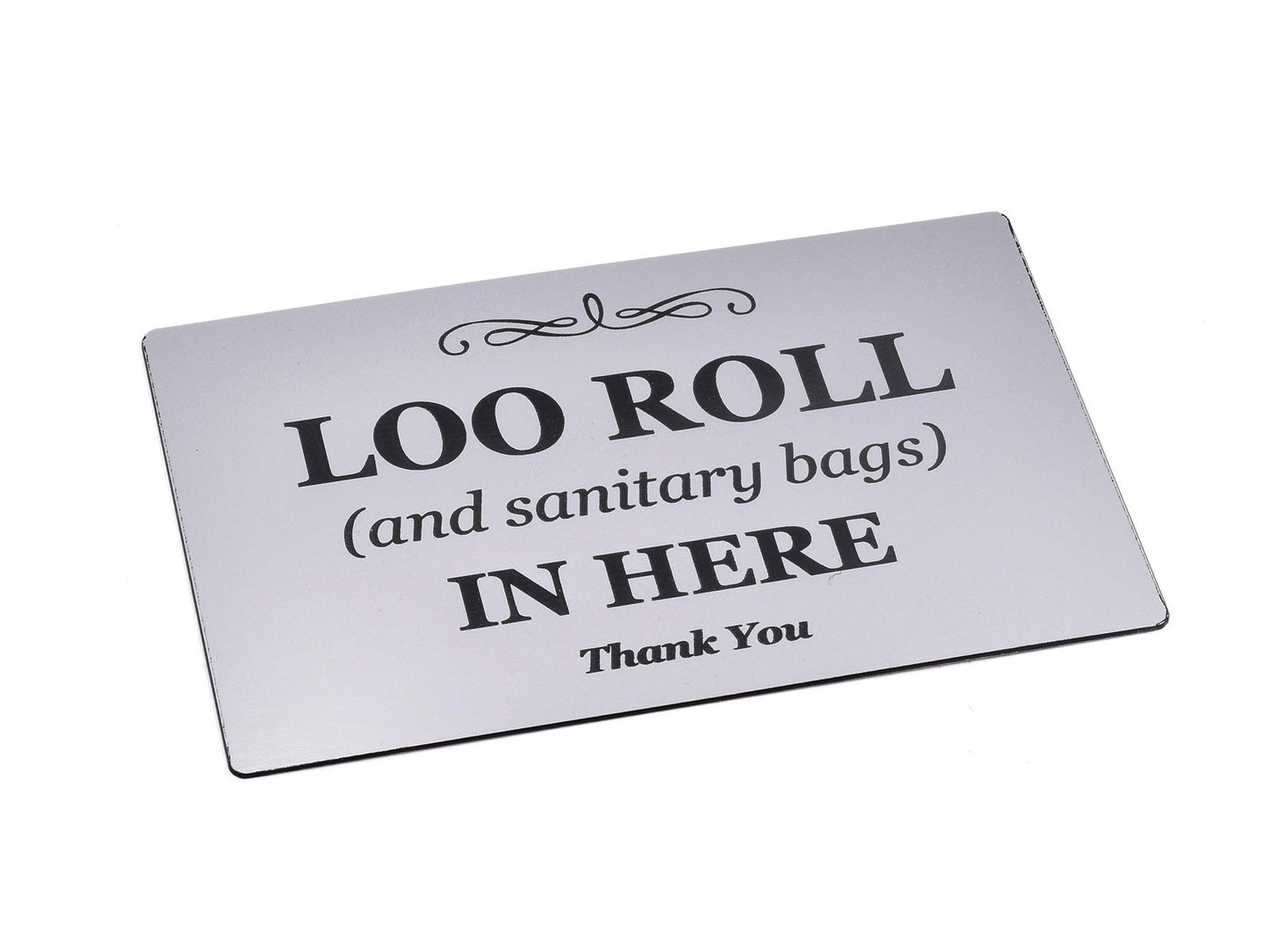 🚻 Loo Roll & Sanitary Bags Sign – 140x90mm Black Aluminium – Self Adhesive – UK – by North By North East – Signs